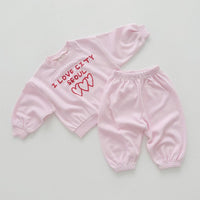 Load image into Gallery viewer, 2 Pieces Set Baby Kid Girls Boys Letters Love heart Tops And Solid Color Pants Wholesale 23113096
