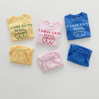 Load image into Gallery viewer, 2 Pieces Set Baby Kid Girls Boys Letters Love heart Tops And Solid Color Pants Wholesale 23113096
