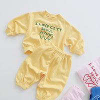Load image into Gallery viewer, 2 Pieces Set Baby Kid Girls Boys Letters Love heart Tops And Solid Color Pants Wholesale 23113096
