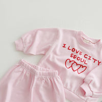 Load image into Gallery viewer, 2 Pieces Set Baby Kid Girls Boys Letters Love heart Tops And Solid Color Pants Wholesale 23113096
