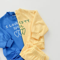 Load image into Gallery viewer, 2 Pieces Set Baby Kid Girls Boys Letters Love heart Tops And Solid Color Pants Wholesale 23113096
