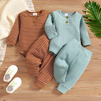 Load image into Gallery viewer, 2 Pieces Set Baby Girls Boys Solid Color Striped Rompers And Pants Wholesale 24011103

