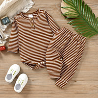 Load image into Gallery viewer, 2 Pieces Set Baby Girls Boys Solid Color Striped Rompers And Pants Wholesale 24011103
