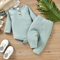 Load image into Gallery viewer, 2 Pieces Set Baby Girls Boys Solid Color Striped Rompers And Pants Wholesale 24011103
