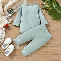 Load image into Gallery viewer, 2 Pieces Set Baby Girls Boys Solid Color Striped Rompers And Pants Wholesale 24011103
