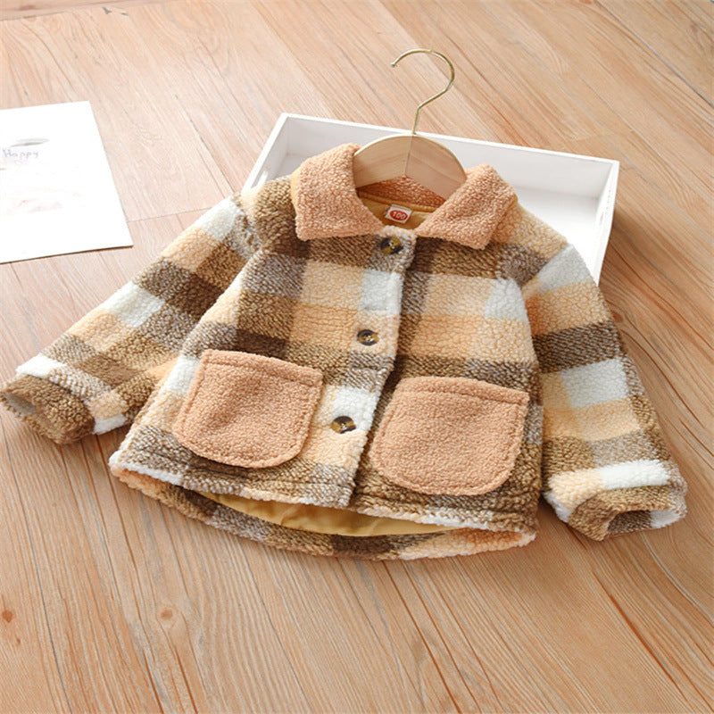 Baby Kid Girls Boys Color-blocking Checked Jackets Outwears Wholesale 24011108