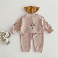 Load image into Gallery viewer, 2 Pieces Set Baby Kid Girls Flower Embroidered Tops And Solid Color Pants Wholesale 240111105
