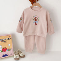 Load image into Gallery viewer, 2 Pieces Set Baby Kid Girls Flower Embroidered Tops And Solid Color Pants Wholesale 240111105
