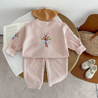 Load image into Gallery viewer, 2 Pieces Set Baby Kid Girls Flower Embroidered Tops And Solid Color Pants Wholesale 240111105
