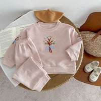 Load image into Gallery viewer, 2 Pieces Set Baby Kid Girls Flower Embroidered Tops And Solid Color Pants Wholesale 240111105
