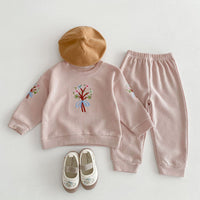 Load image into Gallery viewer, 2 Pieces Set Baby Kid Girls Flower Embroidered Tops And Solid Color Pants Wholesale 240111105
