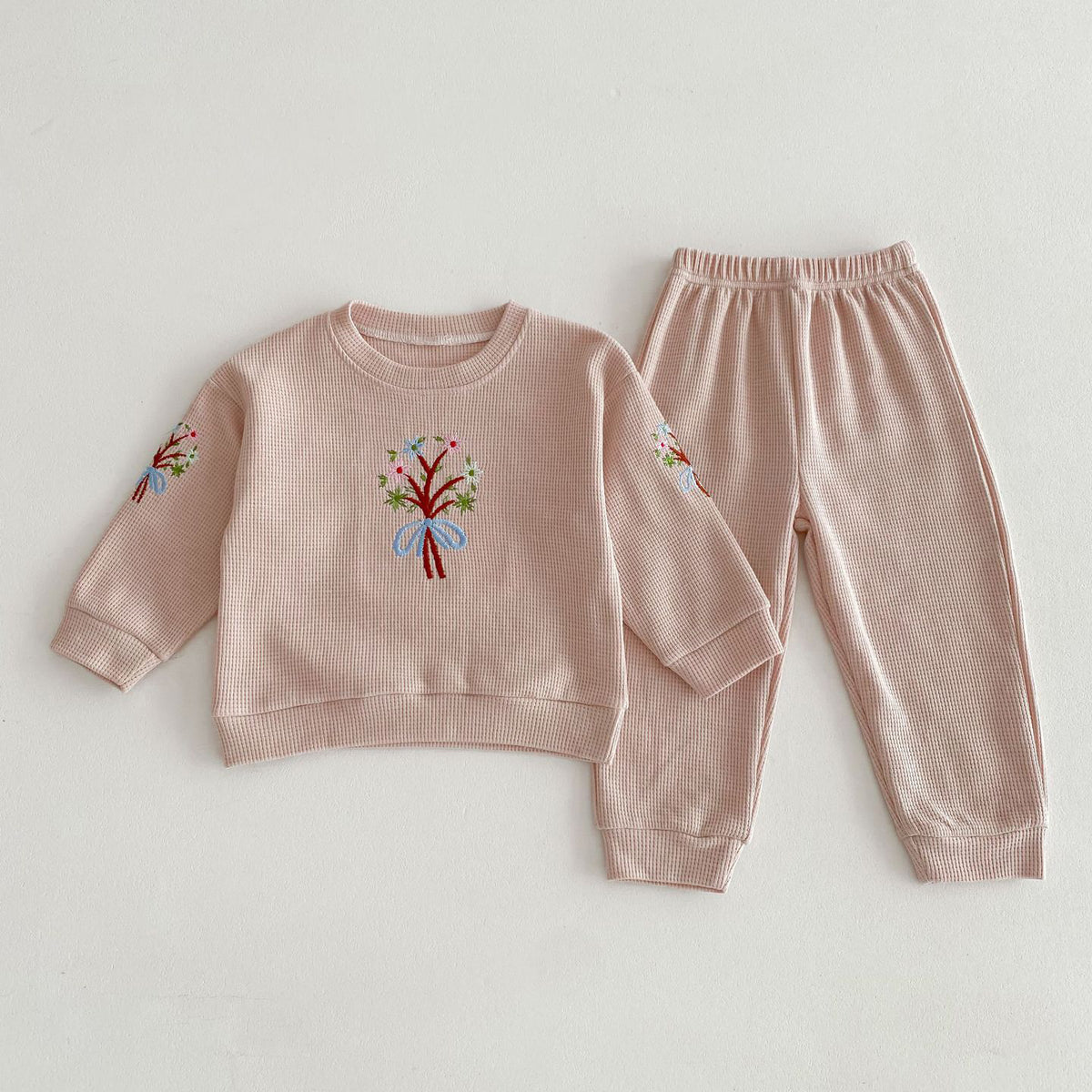 2 Pieces Set Baby Kid Girls Flower Embroidered Tops And Solid Color Pants Wholesale 240111105