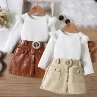 Load image into Gallery viewer, 2 Pieces Set Baby Kid Girls Solid Color Tops And Skirts Wholesale 24011115
