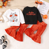 Load image into Gallery viewer, 2 Pieces Set Baby Kid Girls Halloween Letters Print Tops And Solid Color Pants Wholesale 24011116
