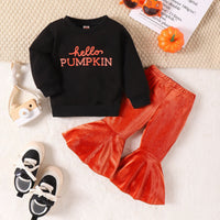 Load image into Gallery viewer, 2 Pieces Set Baby Kid Girls Halloween Letters Print Tops And Solid Color Pants Wholesale 24011116
