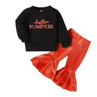 Load image into Gallery viewer, 2 Pieces Set Baby Kid Girls Halloween Letters Print Tops And Solid Color Pants Wholesale 24011116
