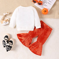 Load image into Gallery viewer, 2 Pieces Set Baby Kid Girls Halloween Letters Print Tops And Solid Color Pants Wholesale 24011116
