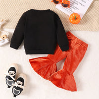 Load image into Gallery viewer, 2 Pieces Set Baby Kid Girls Halloween Letters Print Tops And Solid Color Pants Wholesale 24011116
