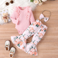 Load image into Gallery viewer, 2 Pieces Set Baby Kid Girls Solid Color Print Rompers And Flower Pants Wholesale 24011126
