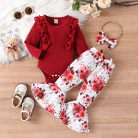 Load image into Gallery viewer, 2 Pieces Set Baby Kid Girls Solid Color Print Rompers And Flower Pants Wholesale 24011126
