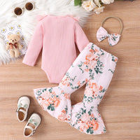 Load image into Gallery viewer, 2 Pieces Set Baby Kid Girls Solid Color Print Rompers And Flower Pants Wholesale 24011126
