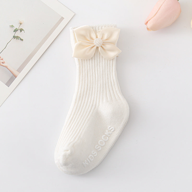 Baby Kid Girls Solid Color Bow Accessories Socks Wholesale 24011130