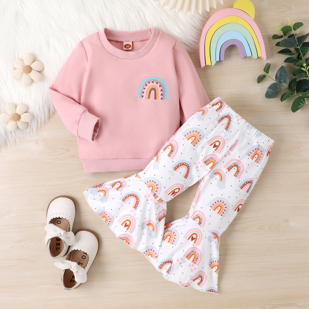 2 Pieces Set Baby Kid Girls Rainbow Tops And Pants Wholesale 24011133