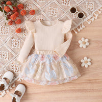 Load image into Gallery viewer, 2 Pieces Set Baby Kid Girls Solid Color Tops Flower And Embroidered Skirts Wholesale 24011134
