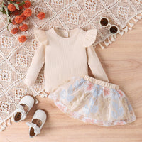 Load image into Gallery viewer, 2 Pieces Set Baby Kid Girls Solid Color Tops Flower And Embroidered Skirts Wholesale 24011134
