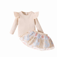 Load image into Gallery viewer, 2 Pieces Set Baby Kid Girls Solid Color Tops Flower And Embroidered Skirts Wholesale 24011134
