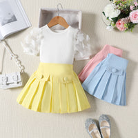 Load image into Gallery viewer, 2 Pieces Set Baby Kid Girls Solid Color Tops And Skirts Wholesale 24011151
