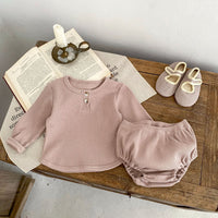 Load image into Gallery viewer, 2 Pieces Set Baby Girls Solid Color Tops And Shorts Wholesale 24011195
