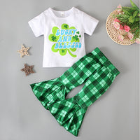 Load image into Gallery viewer, 2 Pieces Set Baby Kid Girls St Patrick&#39;s Day Letters Tops And Checked Pants Wholesale 24030105
