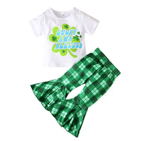 Load image into Gallery viewer, 2 Pieces Set Baby Kid Girls St Patrick&#39;s Day Letters Tops And Checked Pants Wholesale 24030105
