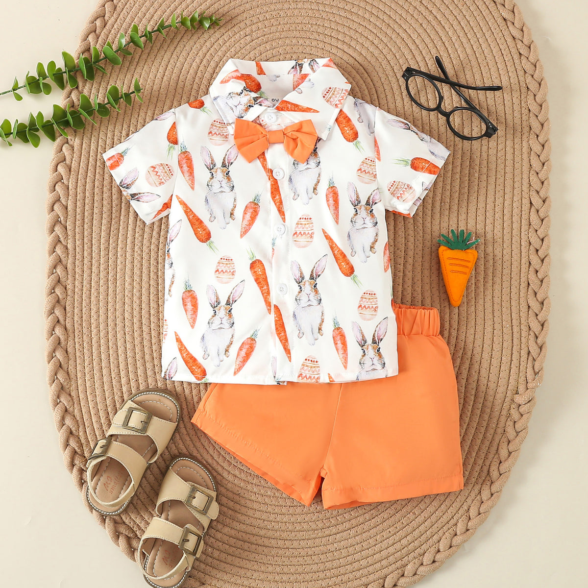 2 Pieces Set Baby Kid Boys Animals Print Tops And Solid Color Shorts Wholesale 240301107