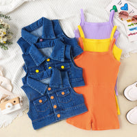 Load image into Gallery viewer, 2 Pieces Set Kid Girls Solid Color Rompers And Vests Waistcoats Wholesale 240301129
