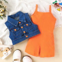 Load image into Gallery viewer, 2 Pieces Set Kid Girls Solid Color Rompers And Vests Waistcoats Wholesale 240301129
