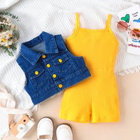 Load image into Gallery viewer, 2 Pieces Set Kid Girls Solid Color Rompers And Vests Waistcoats Wholesale 240301129
