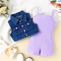 Load image into Gallery viewer, 2 Pieces Set Kid Girls Solid Color Rompers And Vests Waistcoats Wholesale 240301129
