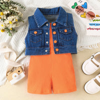 Load image into Gallery viewer, 2 Pieces Set Kid Girls Solid Color Rompers And Vests Waistcoats Wholesale 240301129

