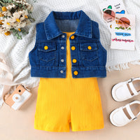 Load image into Gallery viewer, 2 Pieces Set Kid Girls Solid Color Rompers And Vests Waistcoats Wholesale 240301129
