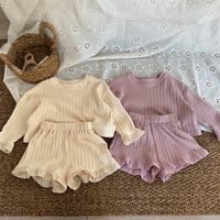 Load image into Gallery viewer, 2 Pieces Set Baby Kid Girls Solid Color Tops And Shorts Wholesale 240301130
