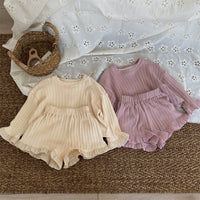 Load image into Gallery viewer, 2 Pieces Set Baby Kid Girls Solid Color Tops And Shorts Wholesale 240301130
