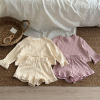 Load image into Gallery viewer, 2 Pieces Set Baby Kid Girls Solid Color Tops And Shorts Wholesale 240301130
