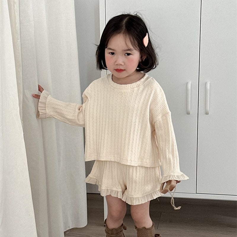 2 Pieces Set Baby Kid Girls Solid Color Tops And Shorts Wholesale 240301130