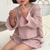 Load image into Gallery viewer, 2 Pieces Set Baby Kid Girls Solid Color Tops And Shorts Wholesale 240301130
