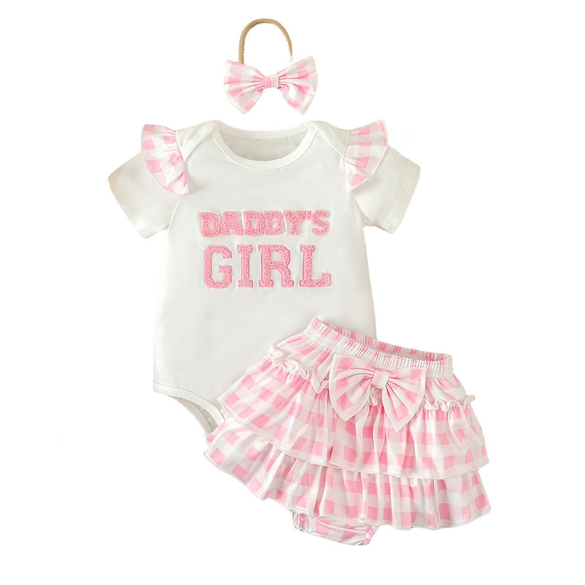 2 Pieces Set Baby Girls Letters Rompers And Checked Shorts Wholesale 240301131