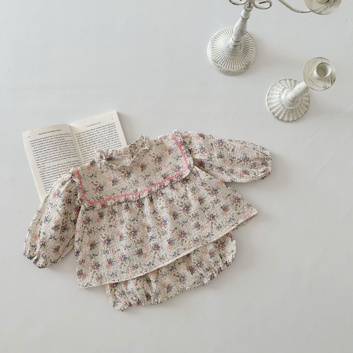 2 Pieces Set Baby Girls Flower Print Tops And Shorts Wholesale 240301133