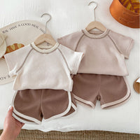 Load image into Gallery viewer, 2 Pieces Set Baby Kid Girls Boys Solid Color Tops And Shorts Wholesale 240301145
