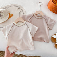 Load image into Gallery viewer, 2 Pieces Set Baby Kid Girls Boys Solid Color Tops And Shorts Wholesale 240301145
